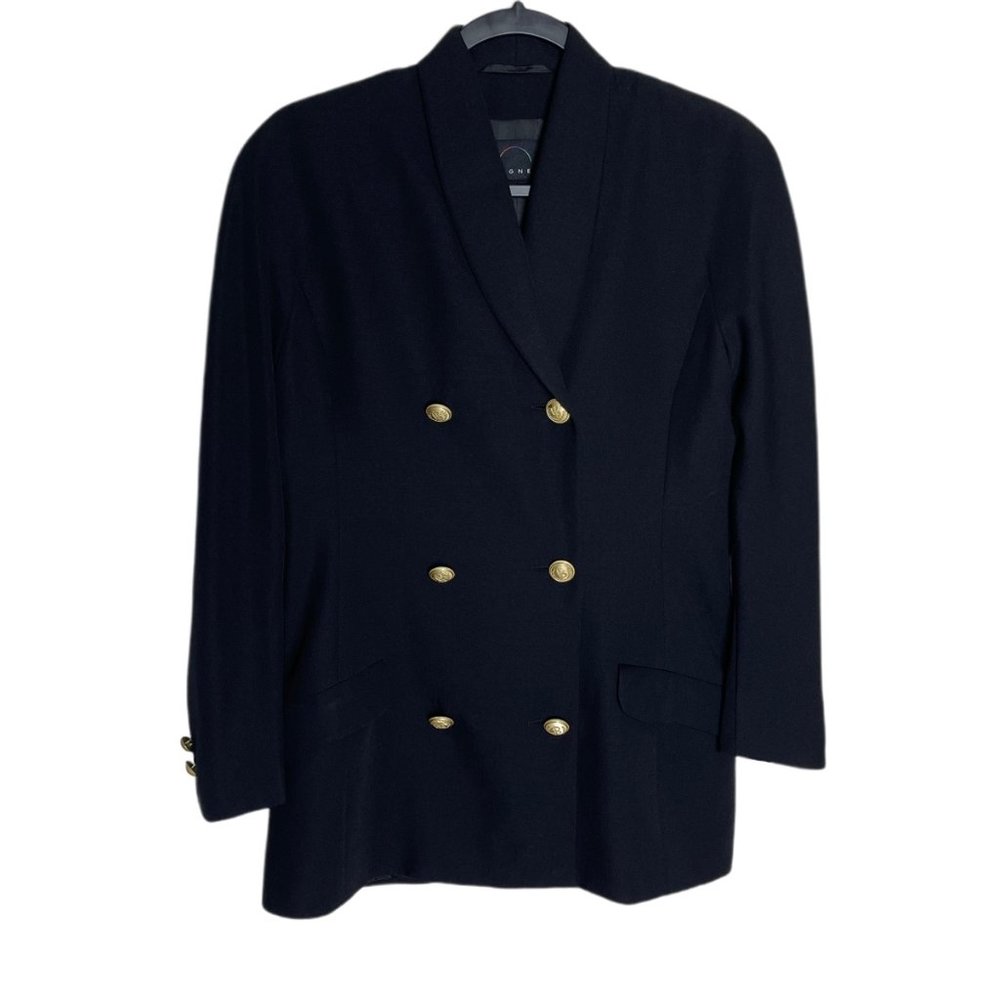 Bogner | Black Wool Double Breasted Blazer with Gold Emblem Buttons